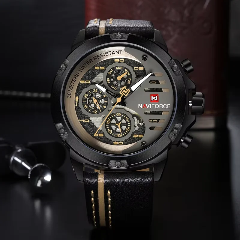 NAVIFORCE – montre-bracelet en cuir pour hommes, étanche, à Quartz, de Sport, de luxe, avec boîte, à vendre