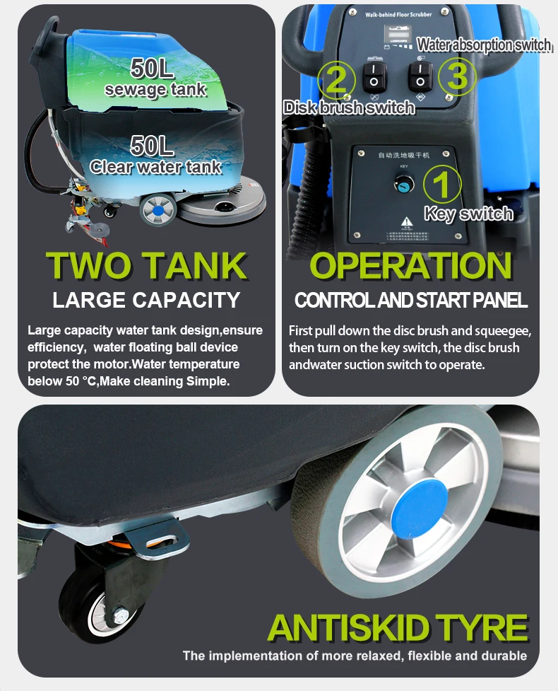 منظف أرضيات المشي الكهربائي عالي التحمل من Gog A1 يعمل بالبطارية التجارية منخفض الضوضاء