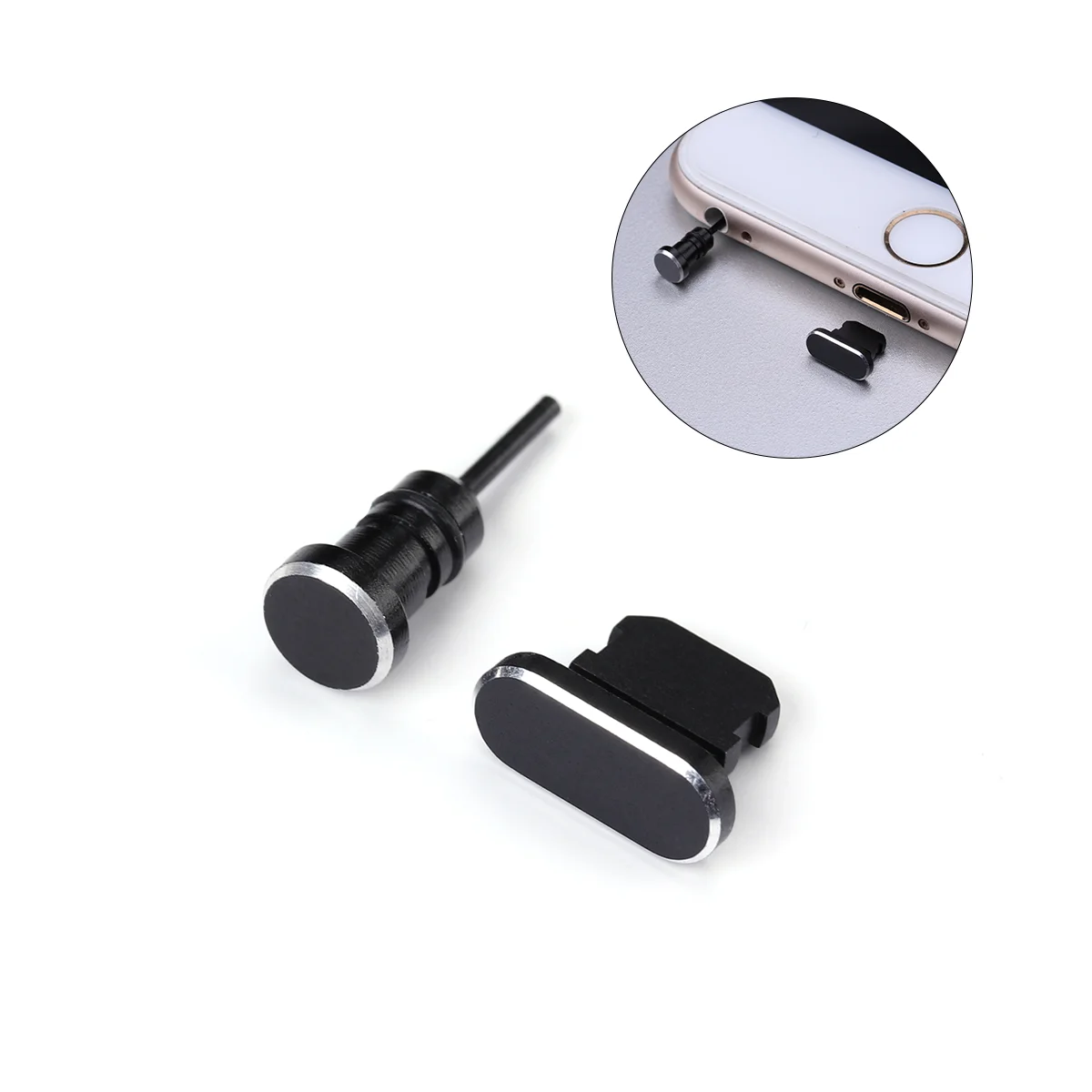 2PCS/ Set 35mm Earphone Jack Plug And Charging Port Plug / 8 Plus/ 7 Plus/ 7/ SE/ 6 Plus/6S / 6/ 5S/ 5C/ 5/ (Black)