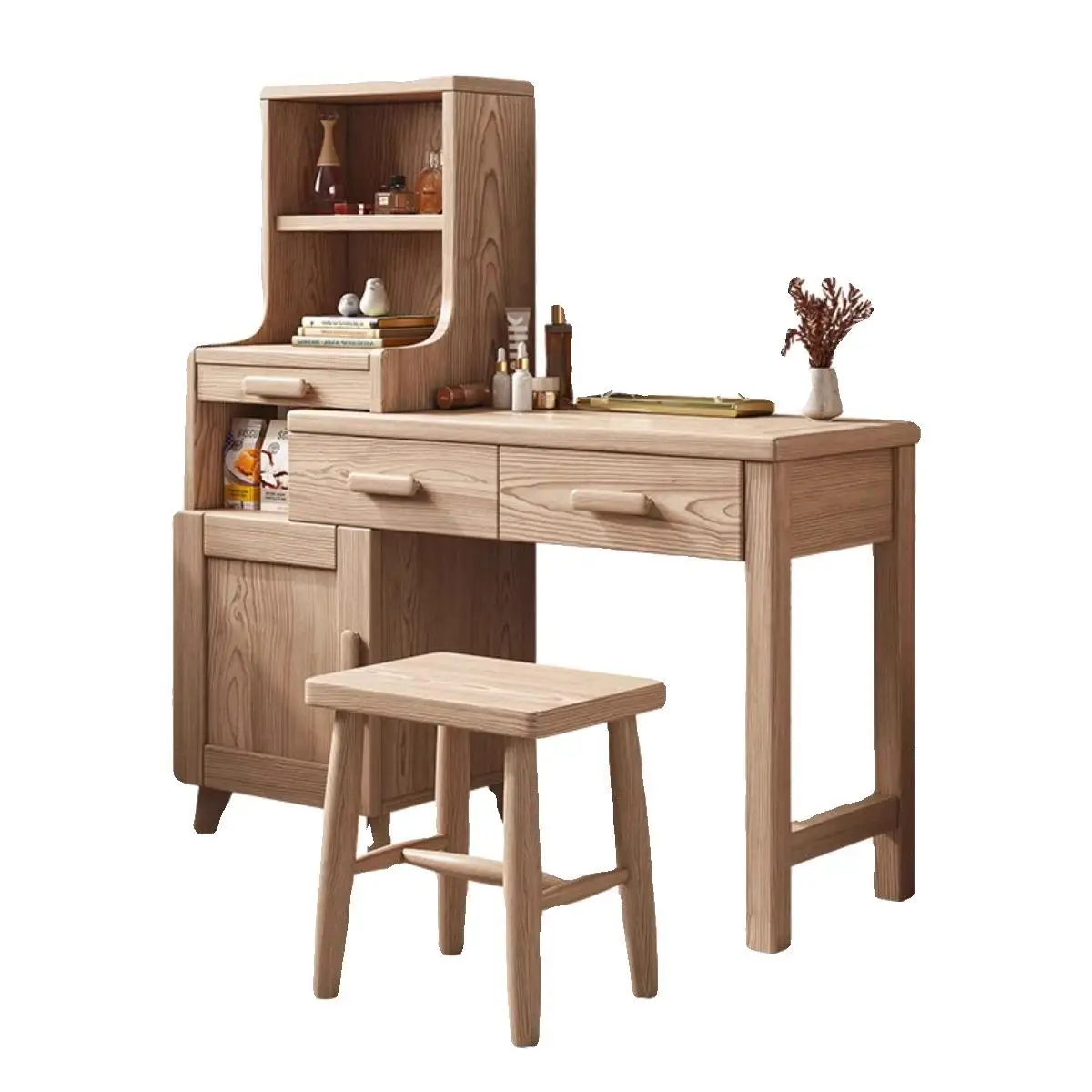 

Ash wood solid dresser Nordic bedroom small apartment log retractable cosmetic table locker integrated with