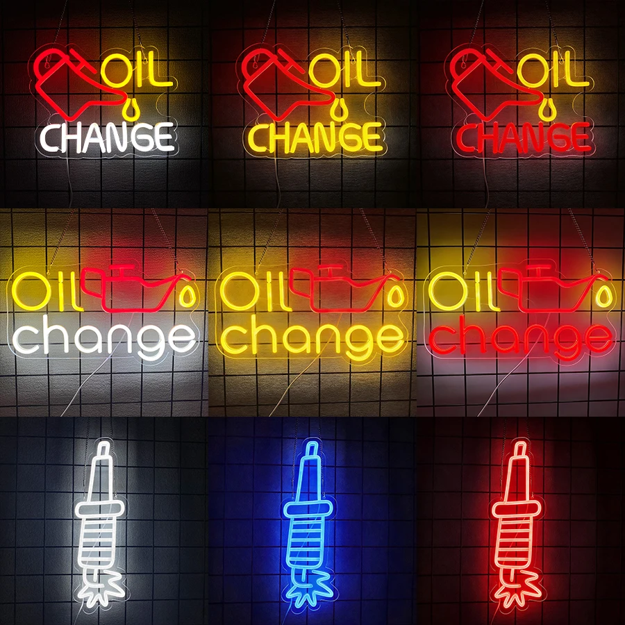 Oil Change Neon Sign Garage Car LED Signs for Wall Decor Automobile Repair Shop Man Cave Auto Room Workshop Garage USB Powered