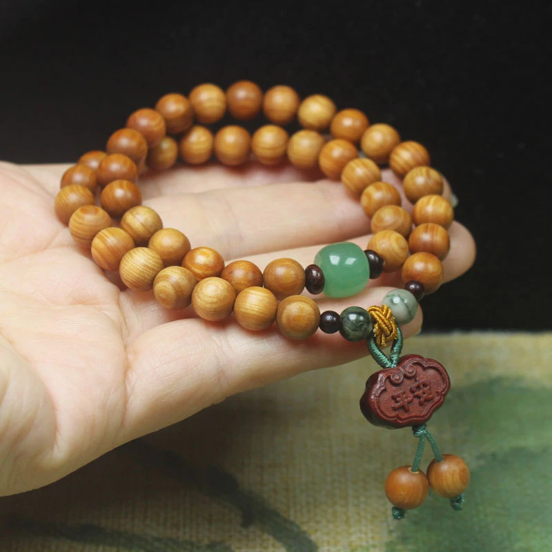 Banyan high-oil content old wood 8mm double-ring Buddhist bead bracelet, Ping An brand style hand string prayer beads, deco