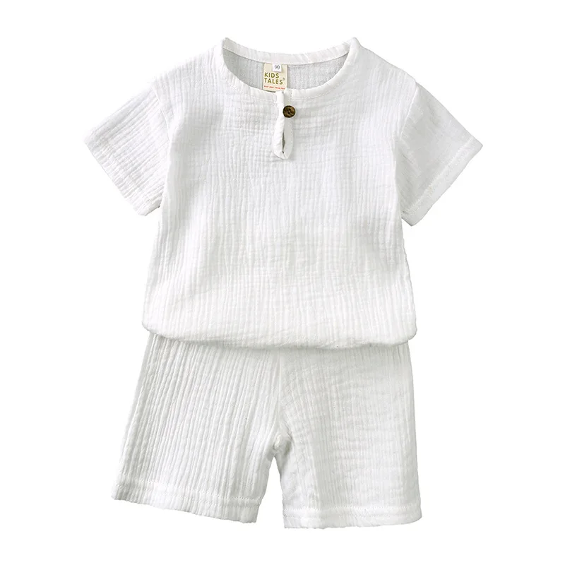 2026 Summer Kids Cotton Set Solid Color Short Sleeve Top+Shorts 2Pcs Clothes for Boys Girls Casual Children Suit