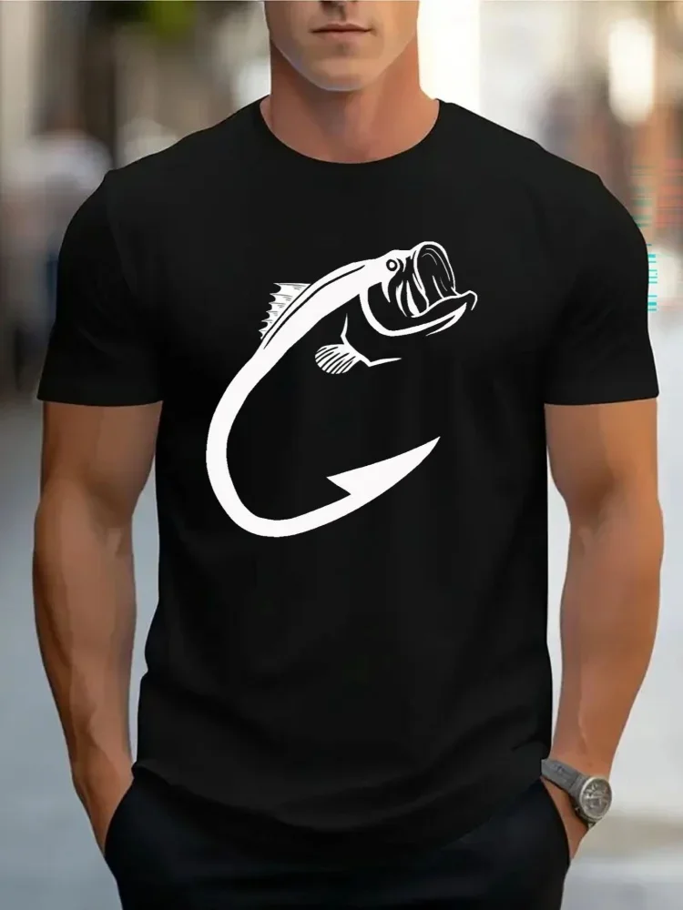 Fashion Men's Fishing Pattern Printed T-shirt Funny Fish Graphic T Shirt Summer Casual Crew Neck Short Sleeve Street Men's Tops