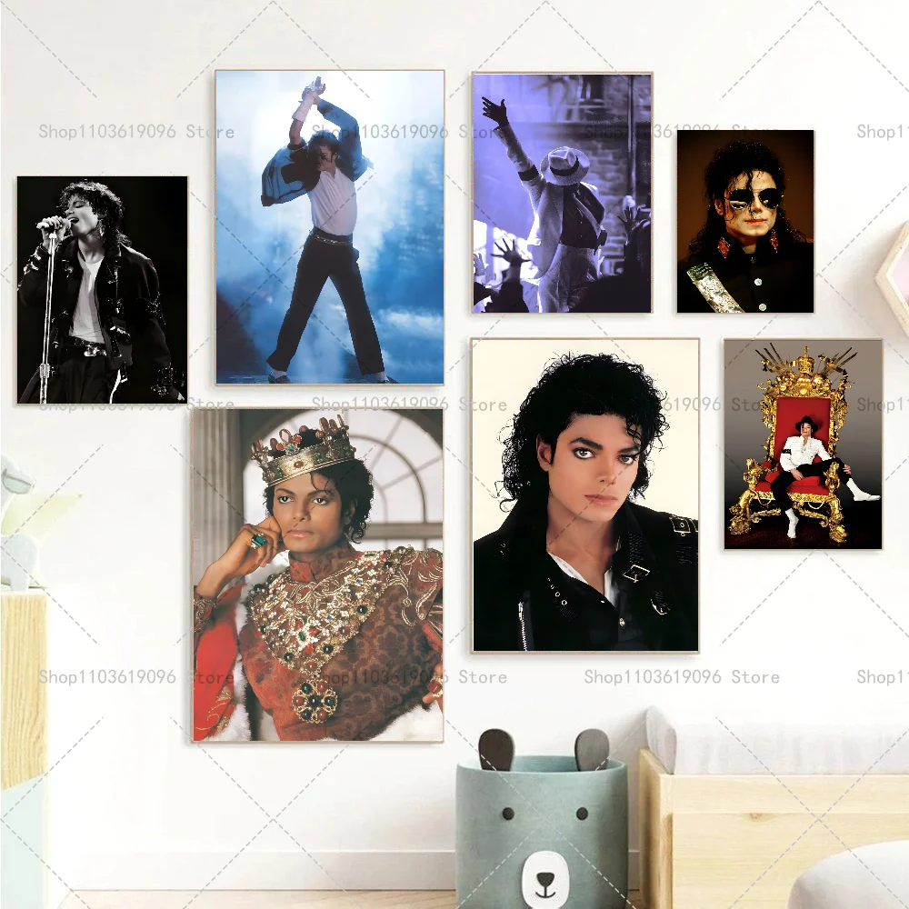 

80s Pop Singer Michael Jackson Poster Self-adhesive Art Waterproof Paper Sticker Coffee House Bar Room Wall Decor