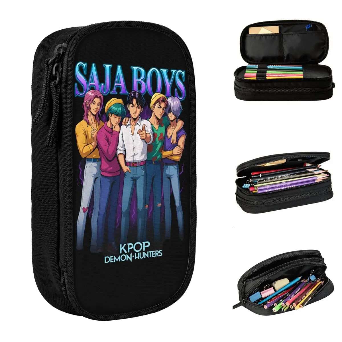 

Demon Hunters Pencil Case Huntrix Saja Boys Large Pencil Bag Students Double Layer School Pencil Cases Stationery Organizer