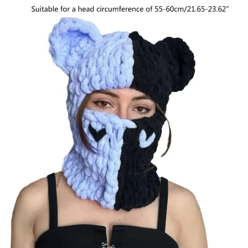 652F قبعات شتوية صغيرة محبوكة للنساء، قناع تزلج الهالوين، قبعة بالاكلافا #6
