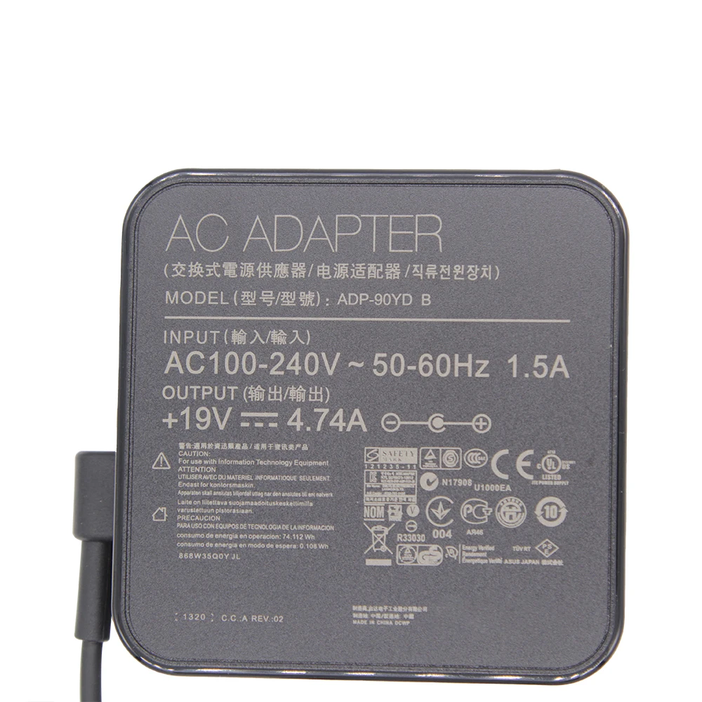 Cargador de corriente para ordenador portátil, adaptador de 19V, 4,74a, 5,5x2,5mm, 90W, ADP-90YD para Asus K53, A52F, A53E, A53S, A53U, A55VD,