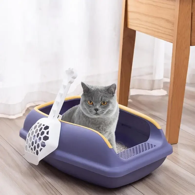 Large Capacity Cat Litter Box Semi Closed Plastic Sand Box For Cats Pet Toilet Anti Splash Cat Tray Cleaning Bath Basin Supplies