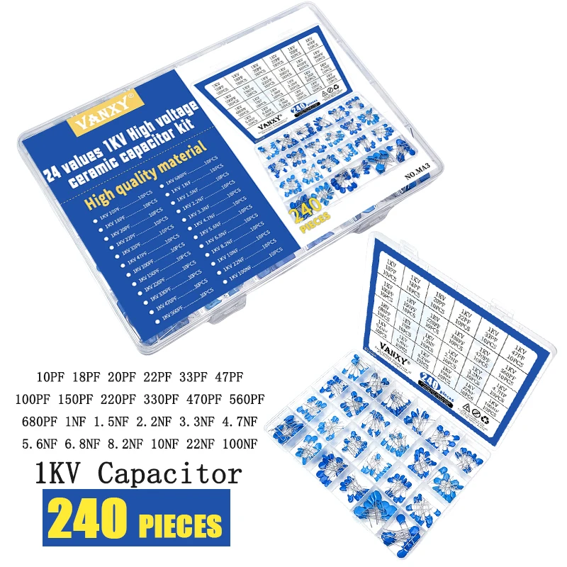 24 Waarden Kit Hoogspanning Keramische Condensator 1kv 10pf 22pf 33pf 47pf 100pf 220pf 330pf 470pf 1nf 3.3nf 4.7nf 10nf 100nf 2.2nf