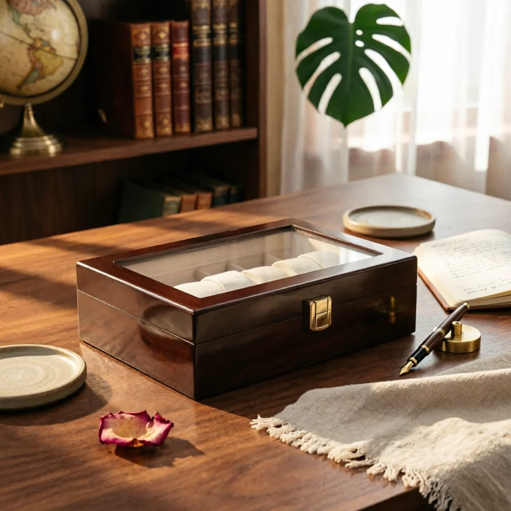 Watch Box with Glass Lid Wooden 10-Slot Watch Box Glossy Rectangular for Collectors, Dresser, Showroom