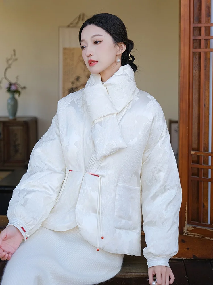 

Новое китайское пуховое пальто белого цвета, зимнее, утепленное, стандартной длины, для повседневной носки, с вышивкой и пуговицами из ацетата