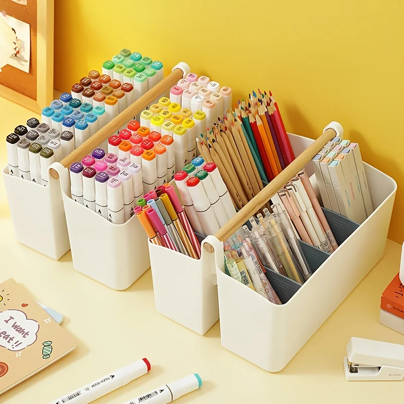 

Portable Marker Pen Box With Handle Student Stationery Painting Pen Pencil Tool Office Finishing Box