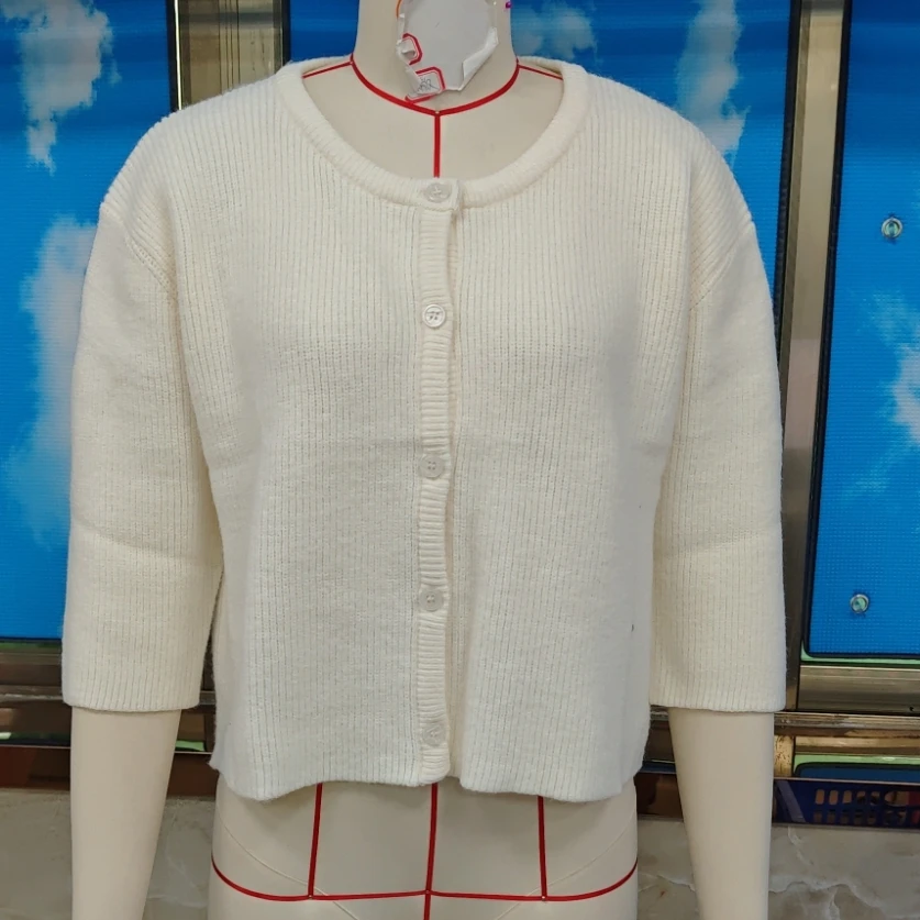 Cárdigan de punto de manga corta con botones clásicos para mujer, abrigo básico, monocromático, calidad superior
