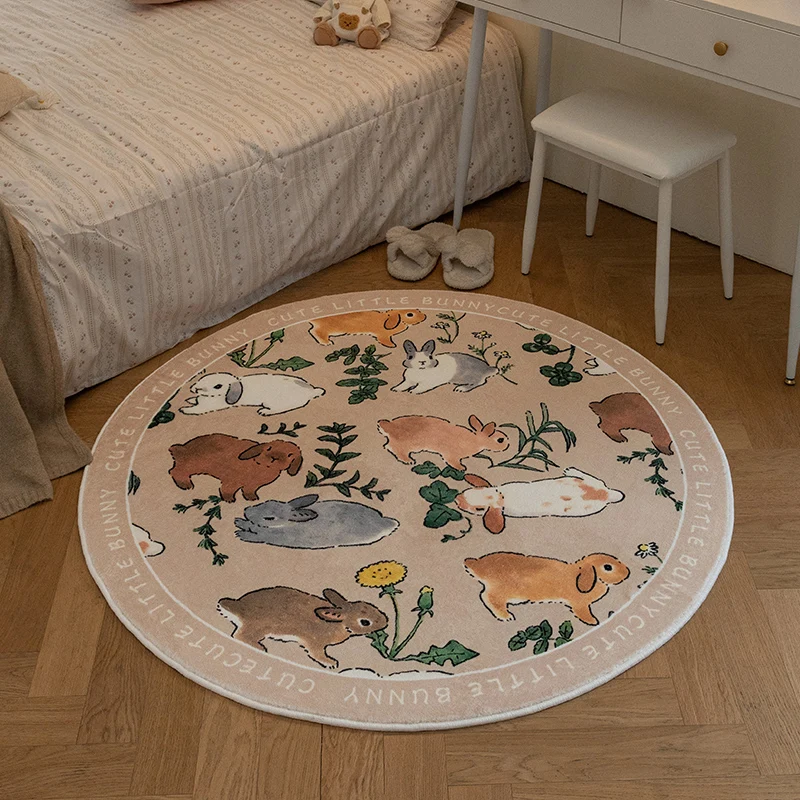 

Living Room Carpet Cartoon Rabbits Printed Fluffy Large Area Round Children Bedroom Rug Home Decoration Cute IG Cloakroom Mat 러그