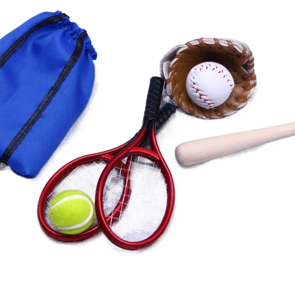 1/12 Dollhouse Mini Baseball Softball Simulation Cute Dollhouse Mini Tennis Racquet Sport Mini Baseball Glove Sporting Goods