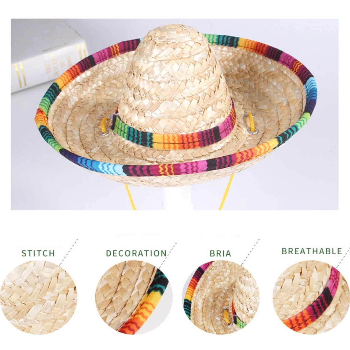 1 pet woven straw hat in a Mexican style hat with adjustable sun shading in spring and summer