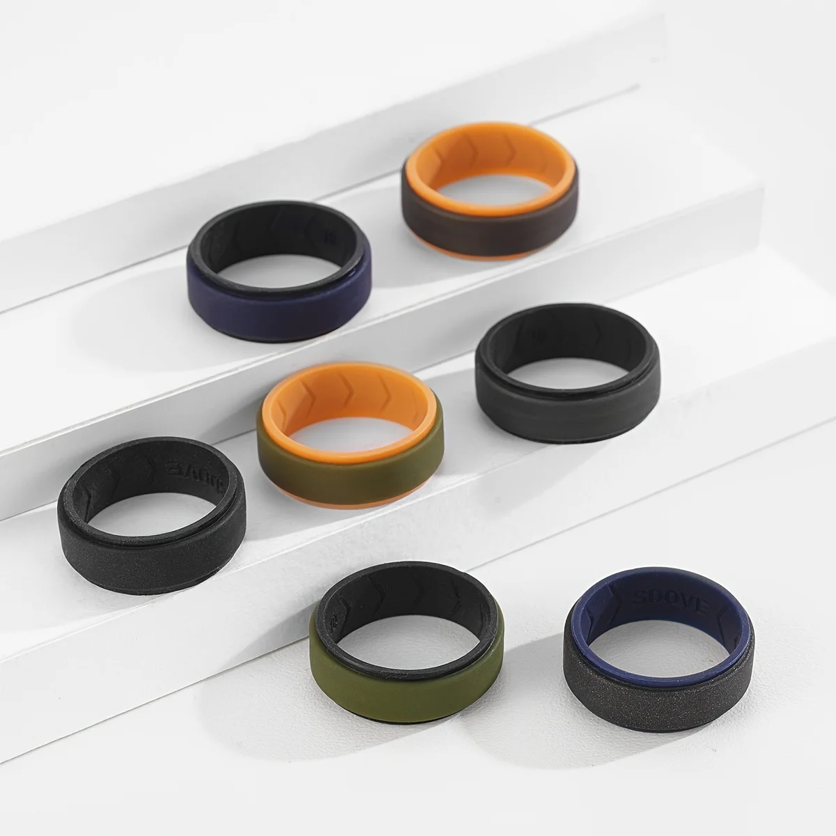 7Pcs Colorful Silicone Rings for Men, 8mm Wide Rubber Wedding Bands, Soft Breathable Hypoallergenic Rings, US Size 7-15