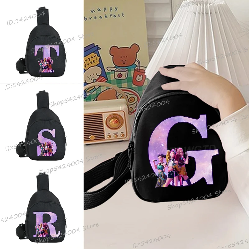 Bolso de pecho para niños, bonito bolso cruzado con 26 letras de personajes de película, bolsa para dinero para niñas y niños, bolso de hombro a la moda con cremallera para mujeres y hombres