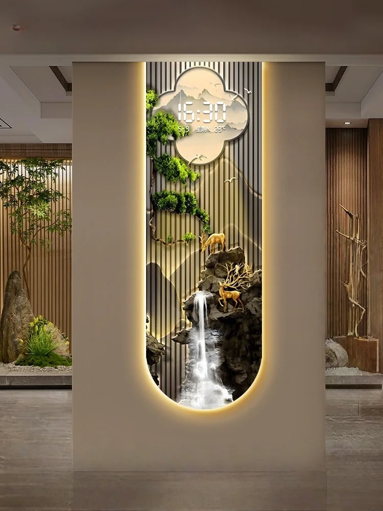 Guest Welcome Song Entrance Decoration Painting Luxury Led Electronic Clock Corridor Hanging Painting Living Room Wall Light