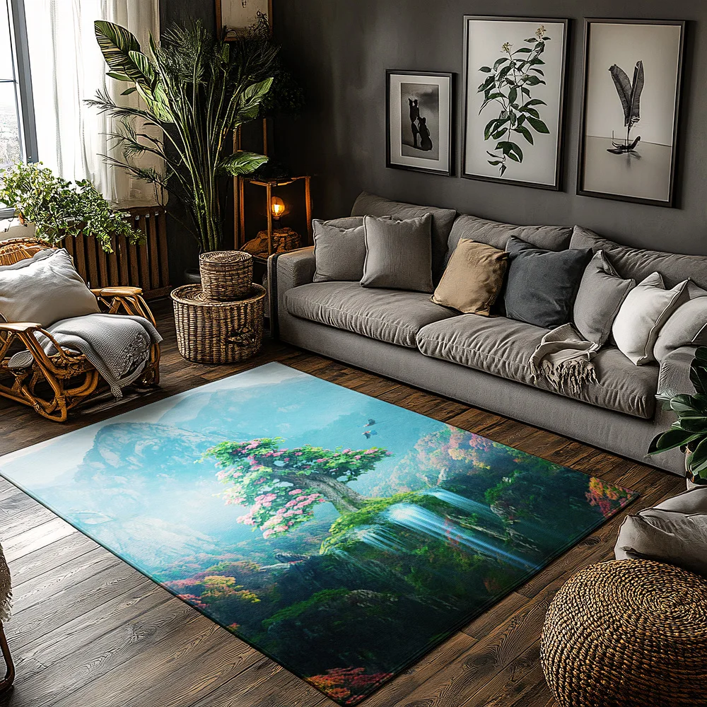 

Forest Landscape Area Rug, Colorful Nature Themed Carpet for Living Room, Soft Non-Slip Mat with Tree Design, Cozy Home Decor