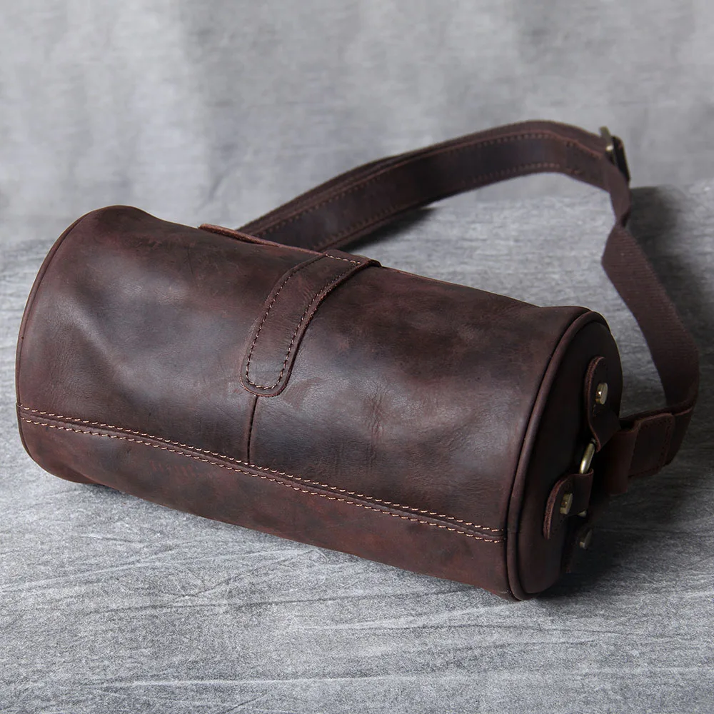 S.WORKER Echtleder Herren Umhängetasche, Bucket Bag, Vollnarbig, Trendige Casual Crossbody-Tasche, Mini-Umhängetasche für Handy & Schlüssel – Detail 11
