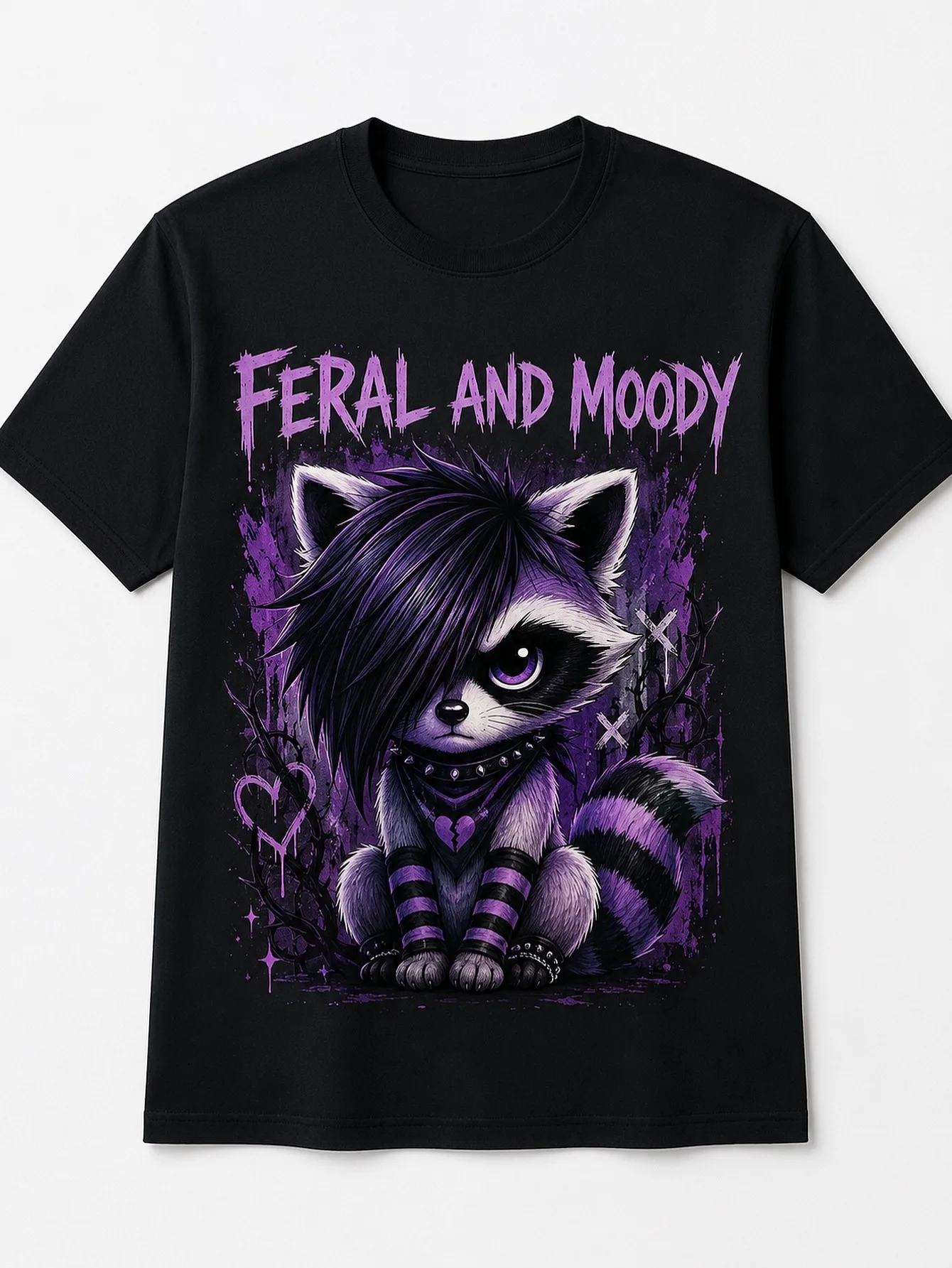 Men's & Women's Goth Raccoon T-Shirt Short Sleeve Round Neck Tee Raccoon Graphic Goth Subculture Apparel for Men and Women