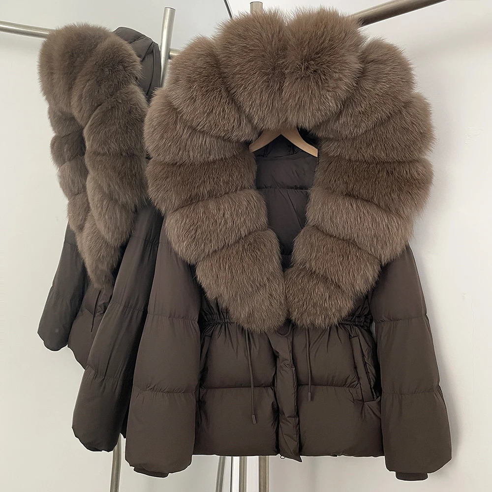 Reality Fur Jacket Real Fur Collar Duck Down Coat Female Winter Hooded Warm Fox Fur Coat Women Natural Raccoon Fur Puffer Jacket