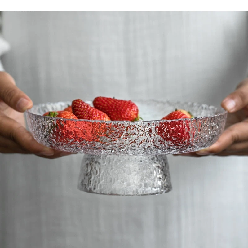 Creativity Relief Texture Glass Fruit Bowl Snack Plate Salad Dessert Cake Pan Refreshment Service Tray Kitchen Storage