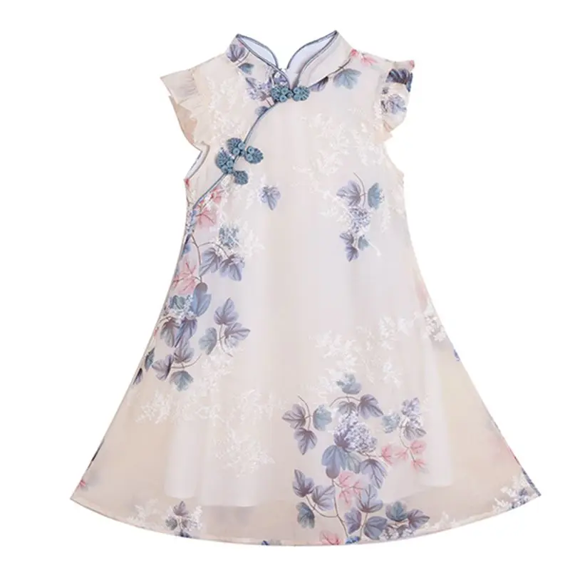 Summer Girls Princess Hanfu Dress Kids Clothes Children Daily Party Traditional Chinese Floral Print Cheongsam Dresses