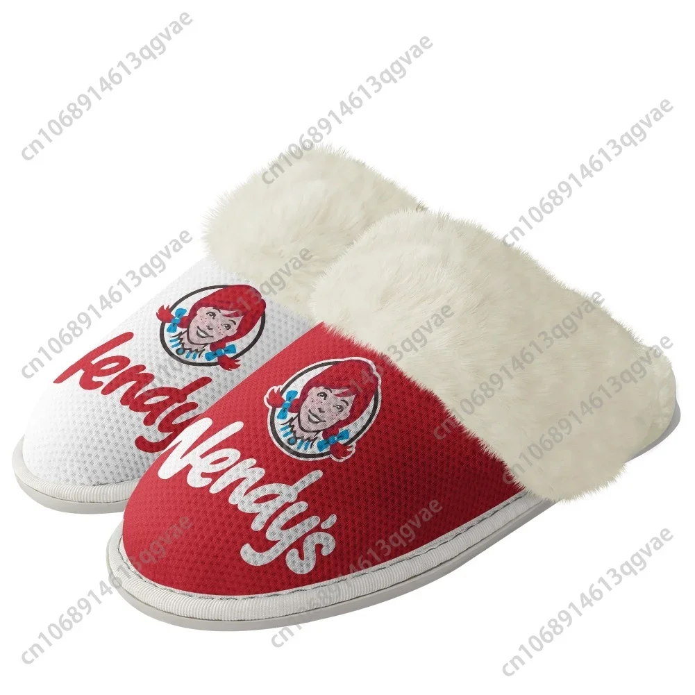 New Wendys Fast Food Restaurant Logo Plush Slippers Keep Warm Shoes Mens Womens Home Cotton Bedroom Custom Thermal Light Slipper