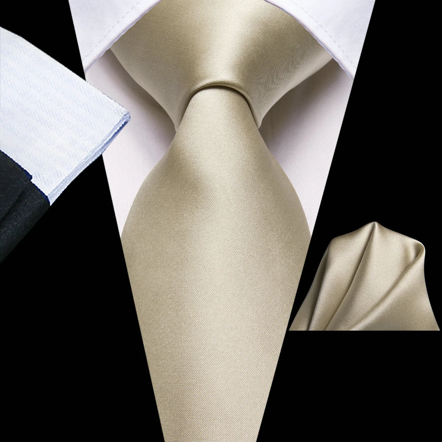 VERVEROW Plain Champagne Mens Necktie Pocket Square Set Elegant Formal Tie for Ceremony Daily Business Occasions