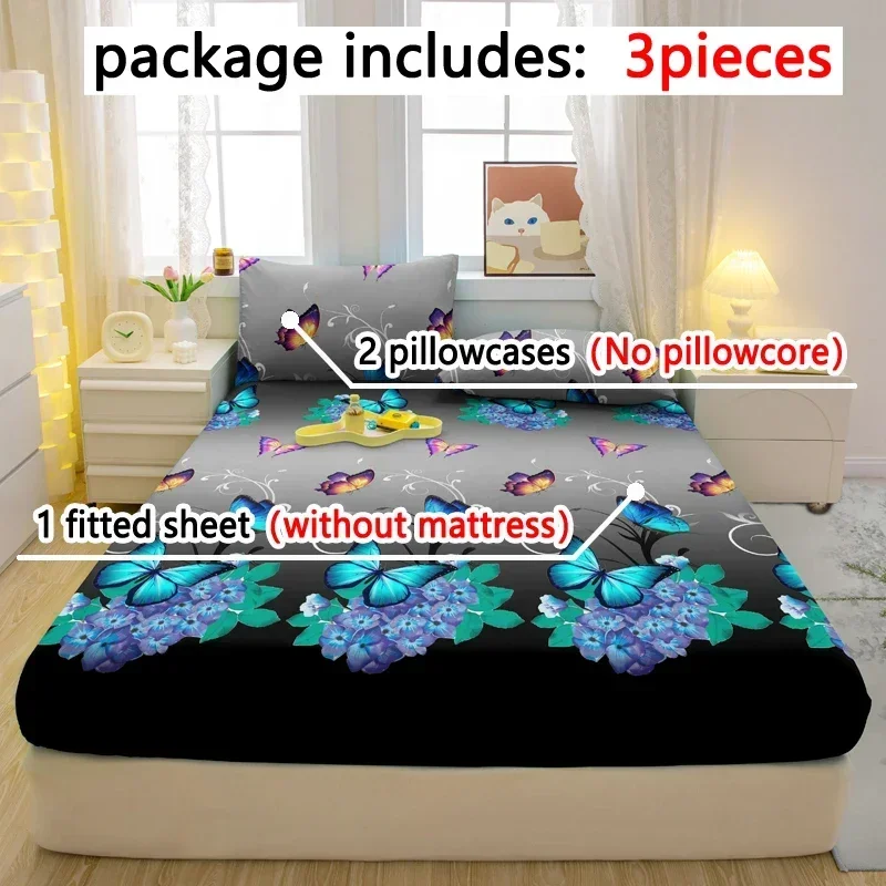 3-piece simple modern Plant Flower pattern matte three piece fitted sheet set, bedroom printed bed cover set, bedding