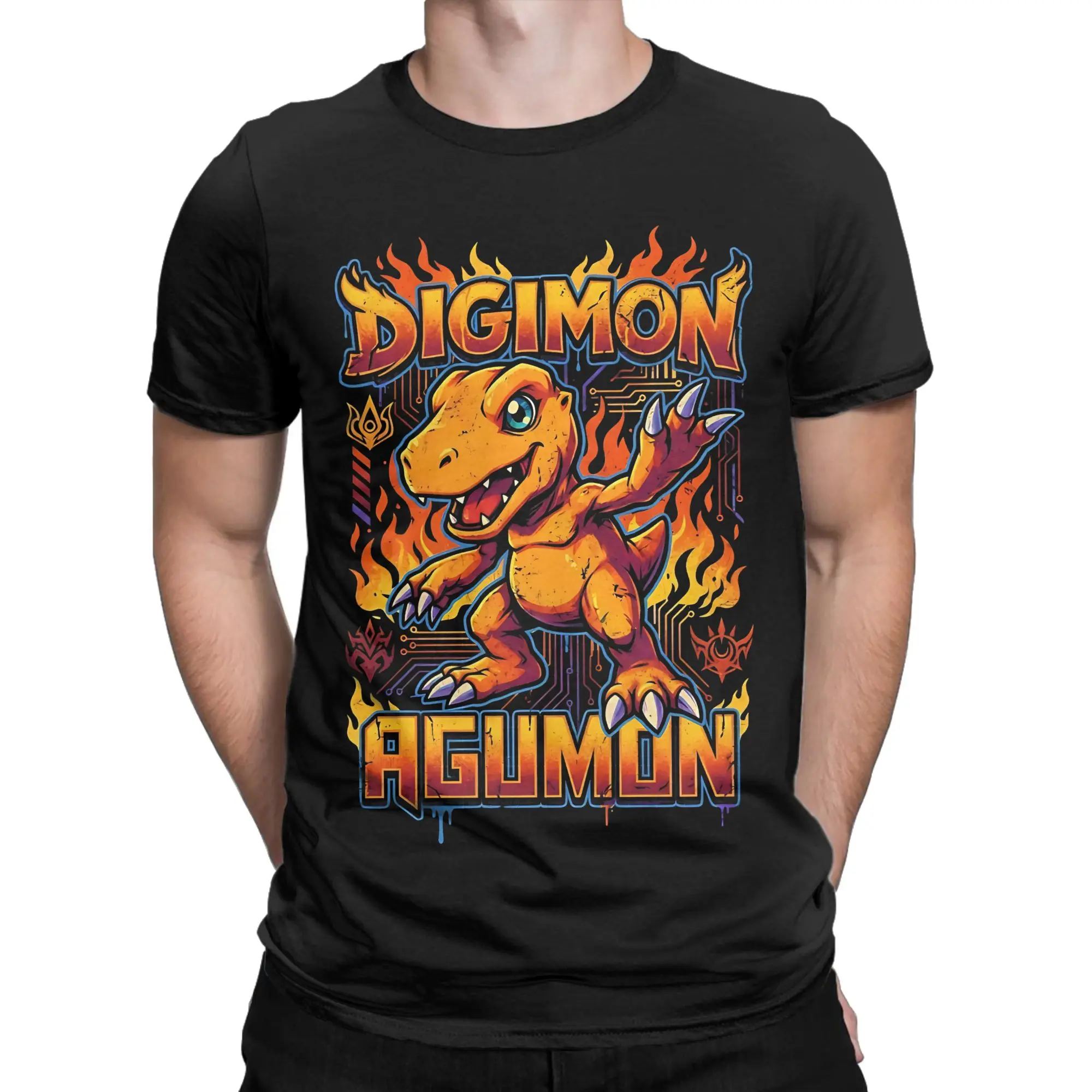 Greymon Evolution Mega  Champion Agumon Funny 100% Cotton T-Shirt D-Digimon Tees Tops For Men