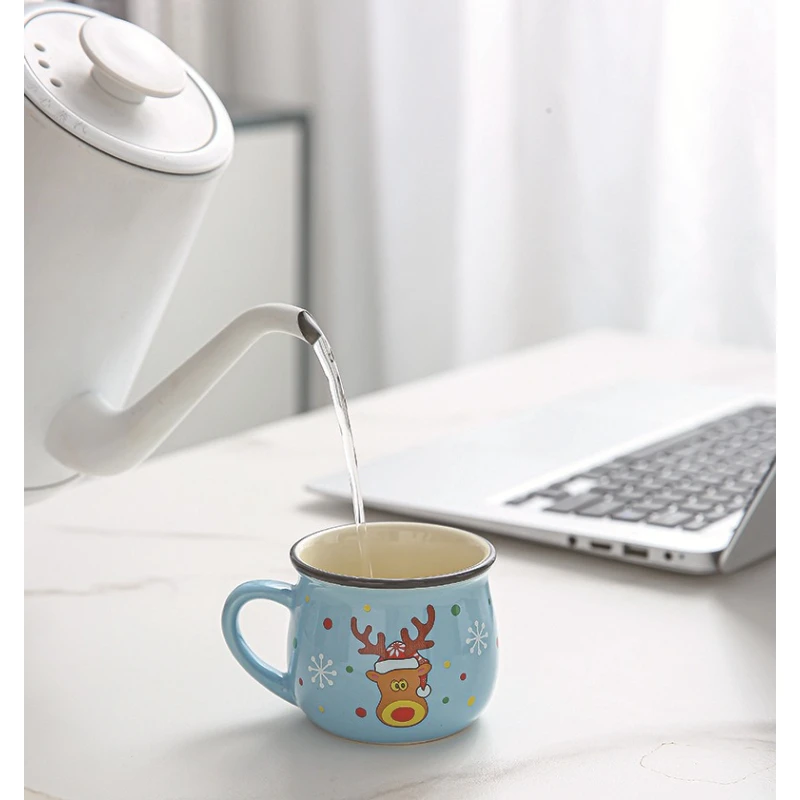 Christmas Mug 5.1oz Reindeer Xmas Ceramic Coffee Mug Christmas Mugs for Home School Office Table Centerpieces New Year Gift-Blue