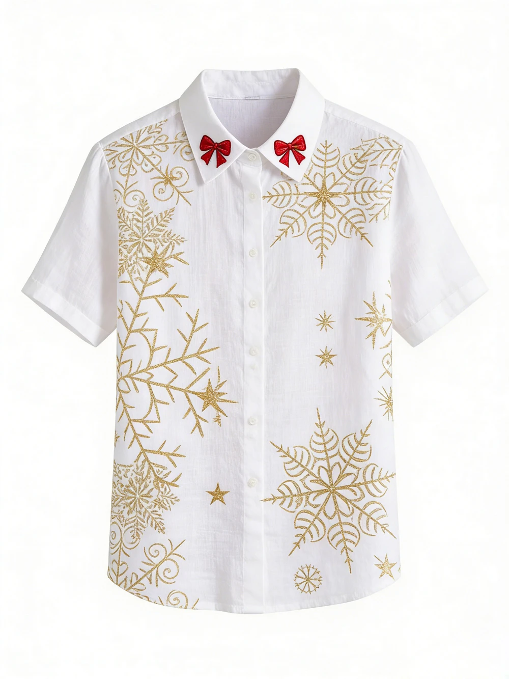 Men's New Linen Christmas Snowflake Fir Tree Lanterns 3D Printed White Shirt Hawaiian Casual Outdoor Party Short-sleeved T-shirt