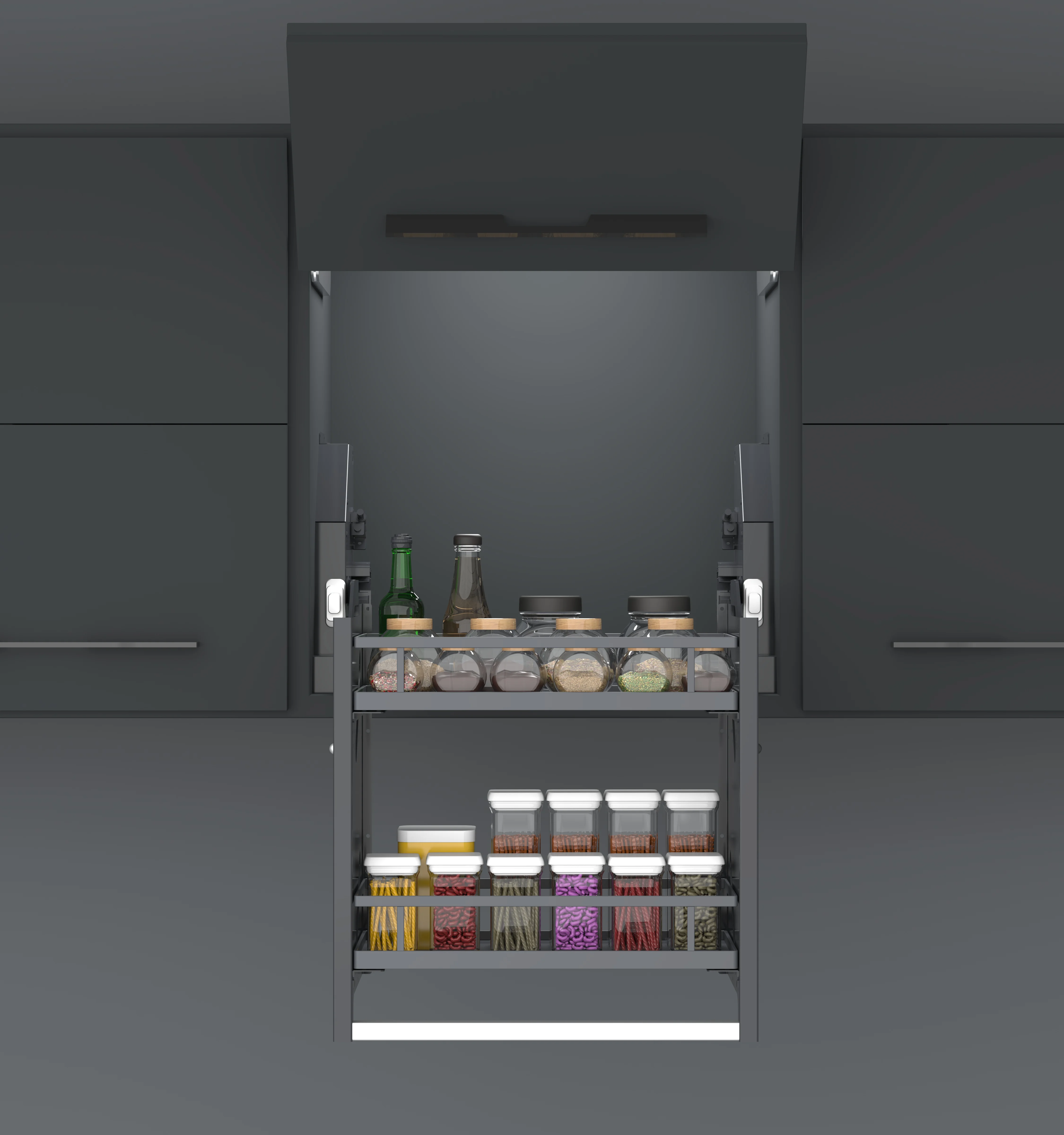 ตู้เก็บของแบบยกขึ้นได้ ดีไซน์หรูหราทันสมัย ผลิตตามสั่ง พร้อมชั้นวางกระจก สแตนเลส และโครเมียมแบบเรียบ