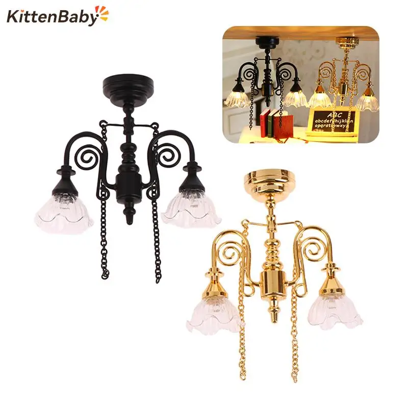 

1:12 Dollhouse Miniature LED Lamp Ceiling Lamp Chandelier Droplight Lighting Home Furniture Model Doll House Decor Toy