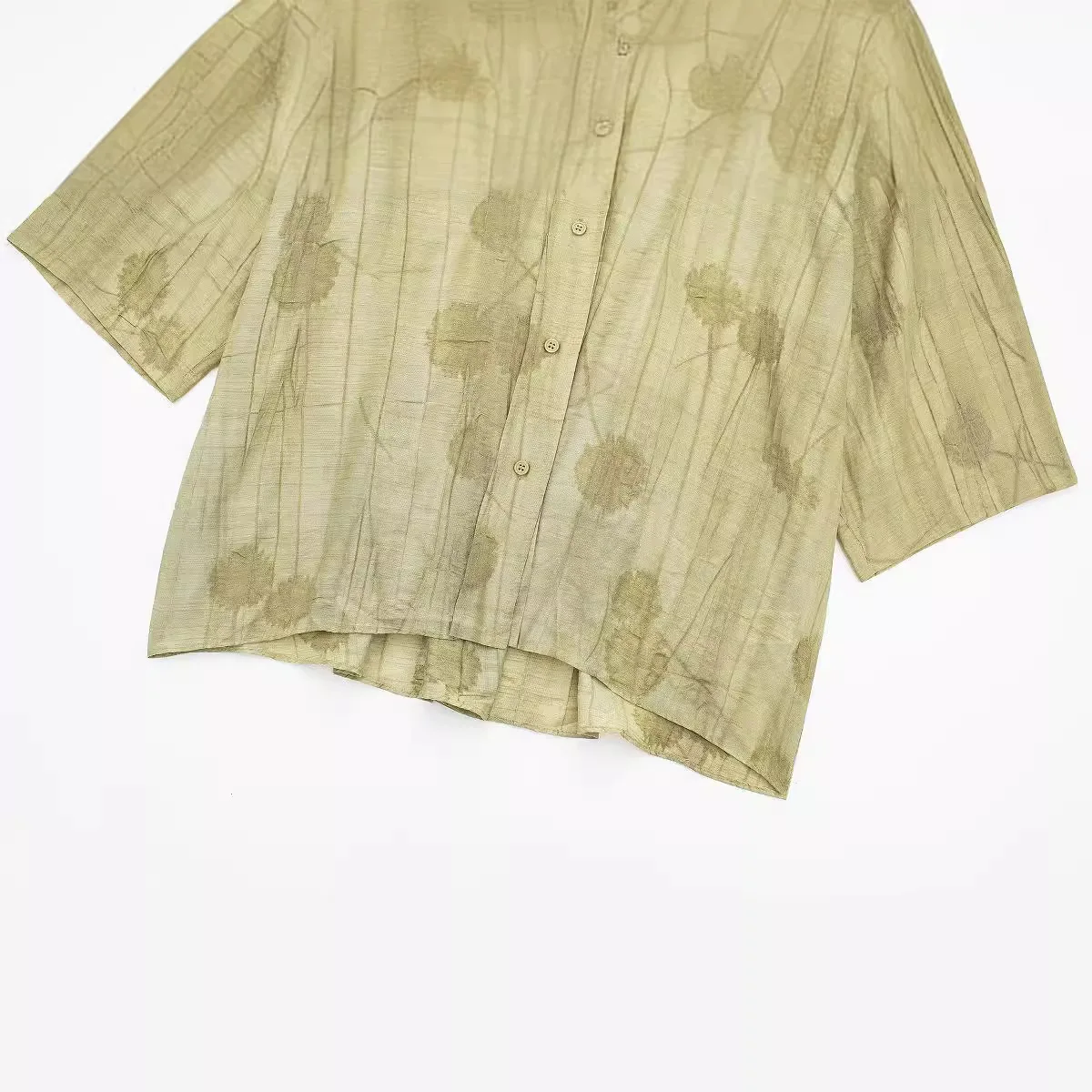 New Linen Tie-dye Print Long Pants Sets For Women Lapel Half Sleeve Single Breasted Shirts Drawstring Wide Leg Pant 2 Pieces Set