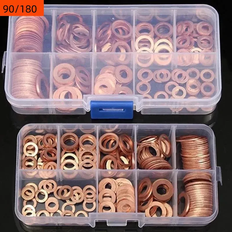 90/180 PCS Boxed Purple Copper Gasket, Oil Seal Gasket, O-Shaped Sealing Washer, Purple Copper Flat Washer