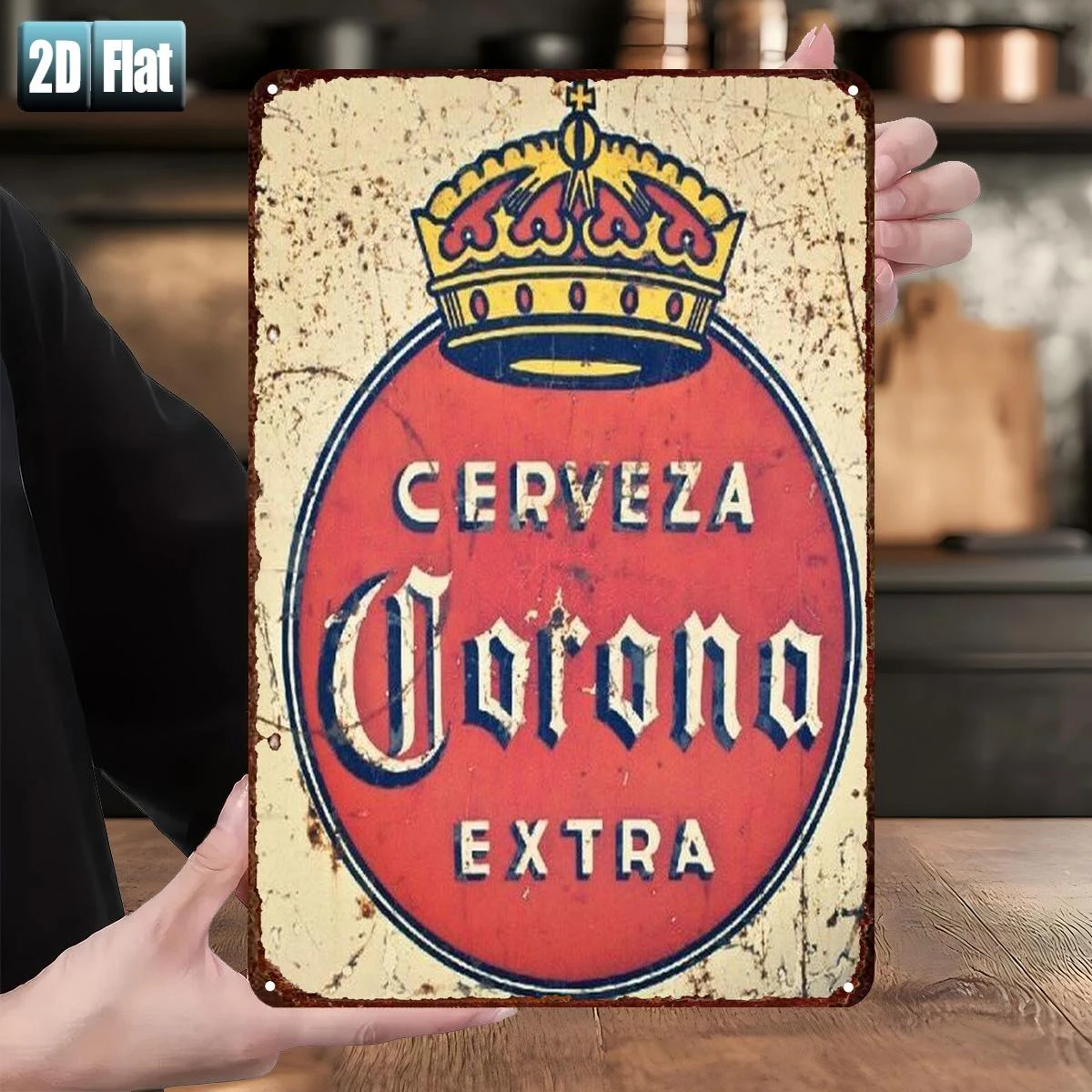 (Peinture sur métal 2D) 1 plaque décorative en métal Corona Extra, idéale pour la décoration de bars, restaurants, garages - Plaque rétro en métal Corona, en fer Brandi