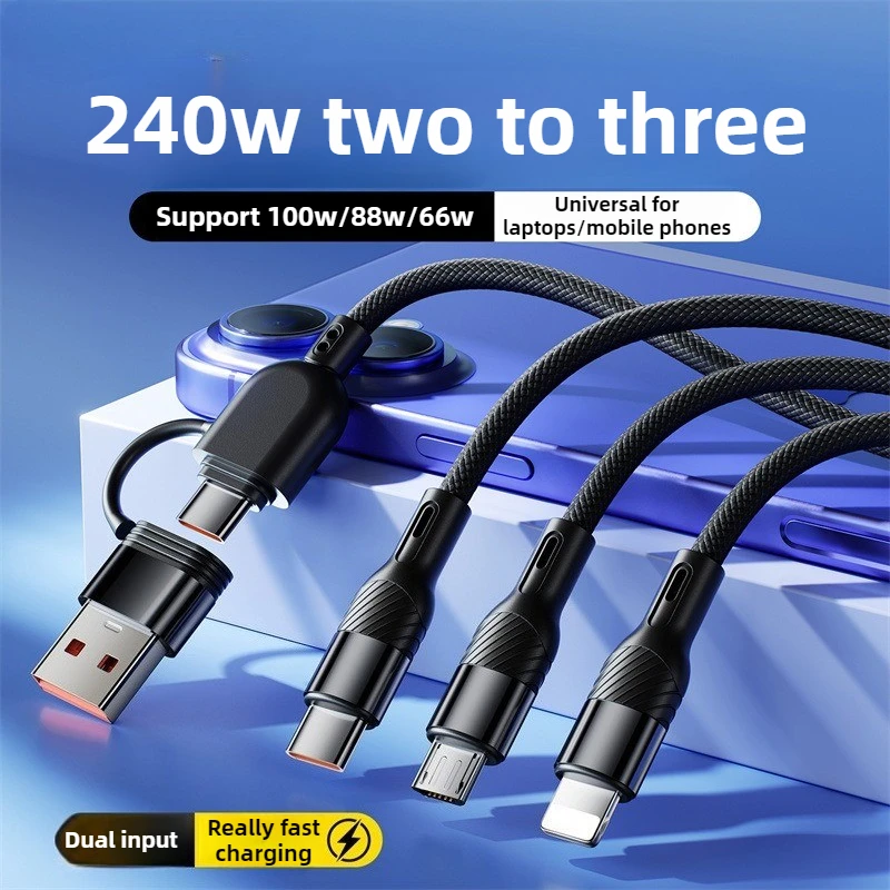 240W 3 em 2 cabo de carregamento rápido suporte PD 20W PD 30W cabo trançado de nylon para iPhone Huawei Samsung