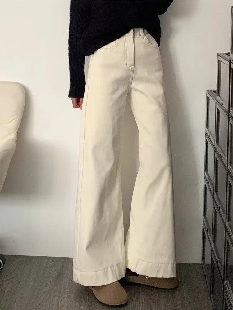 Fall Winter Women's Loose Pants New Style Casual Slimming Pure Color High Waist Straight Jeans