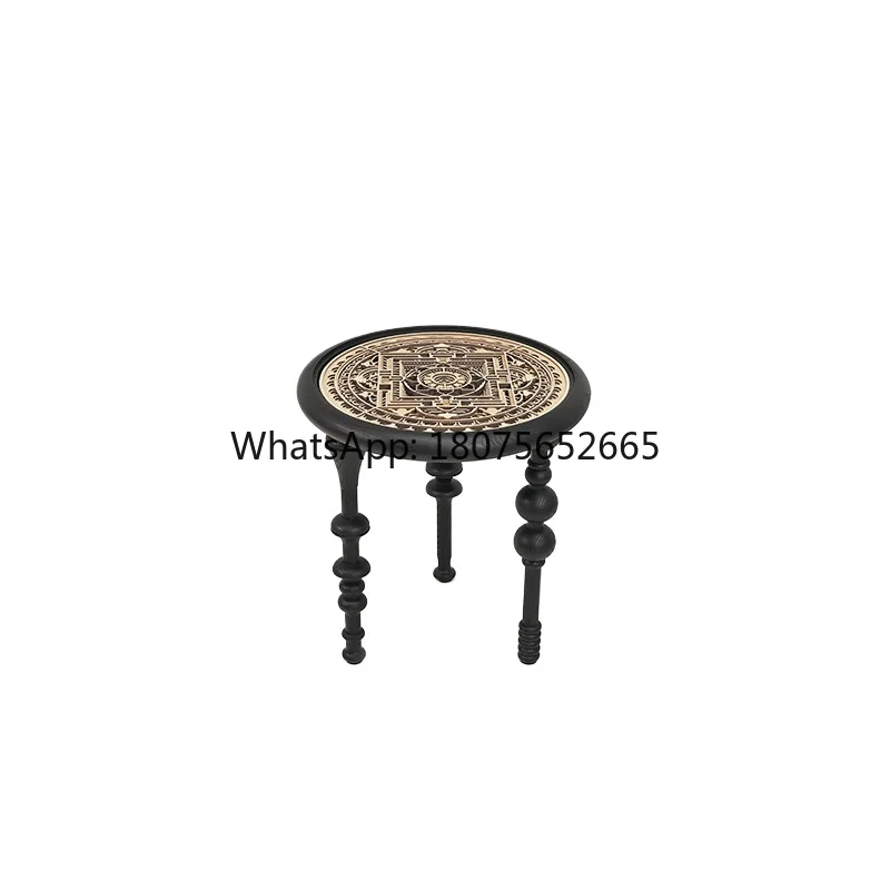 French retro solid wood round side table - vintage style coffee table for living room