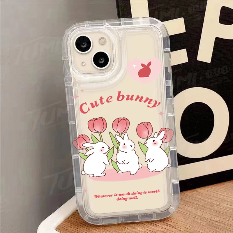 Cute Rabbit Colorful Flower Case for Xiaomi Redmi Note 12 Pro Plus Turob 12S 11 11S 10 10S 9 9S 8 Pro 12C 10C 10X 9A 9T Cover