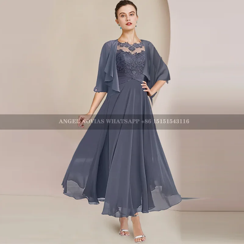 Stormy Blue Mother of the Bride Dresses 2025 with Jacket Wedding Party Gown with Sleeves vestidos para madre de novia 2024