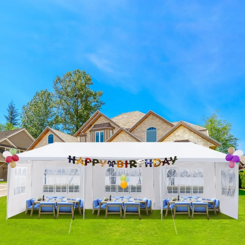 

10' x 30' Party Tent,Wedding Tent with 5 Removable Sidewalls, Patio Canopy Tent, Outdoor Patio Gazebo with Spiral, Customized