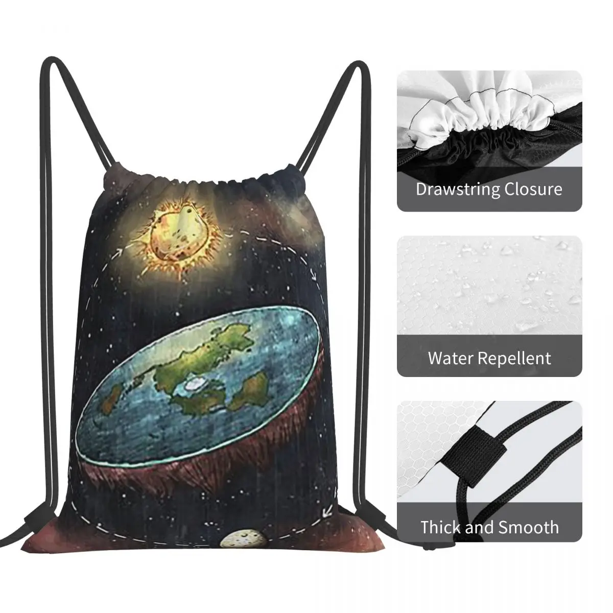 Flat Earth In Space Backpacks Casual Portable Drawstring Bundle Pocket Sports Bag Book Bags For Man Woman School