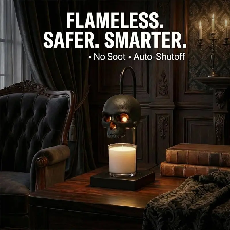 EYFL-Skull Candle Warmer Lamp With Timer And Dimmer Xcandles NOT Included -Black Gothic Candle Lamp Goth Gothic Decor EU Plug