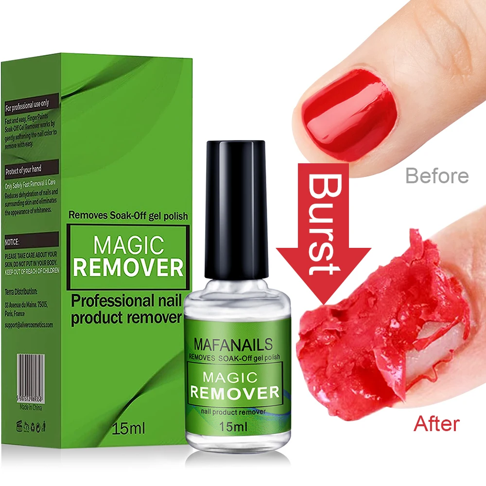 Dissolvant magique de vernis à ongles gel, enlève rapidement et facilement le vernis gel à tremper, outil professionnel non irritant, 15ml